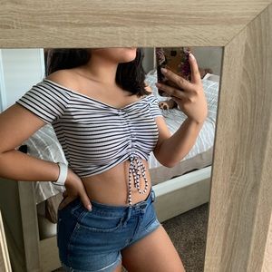 BRAND NEW! Adjustable white&black striped crop top